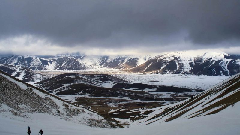 Sibillini Mountains hiking in snow